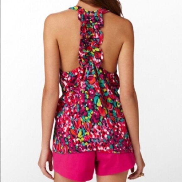Lilly Pulitzer Ruffle Racerback Tank Top in Wild Confetti Size Medium - Picture 2 of 9